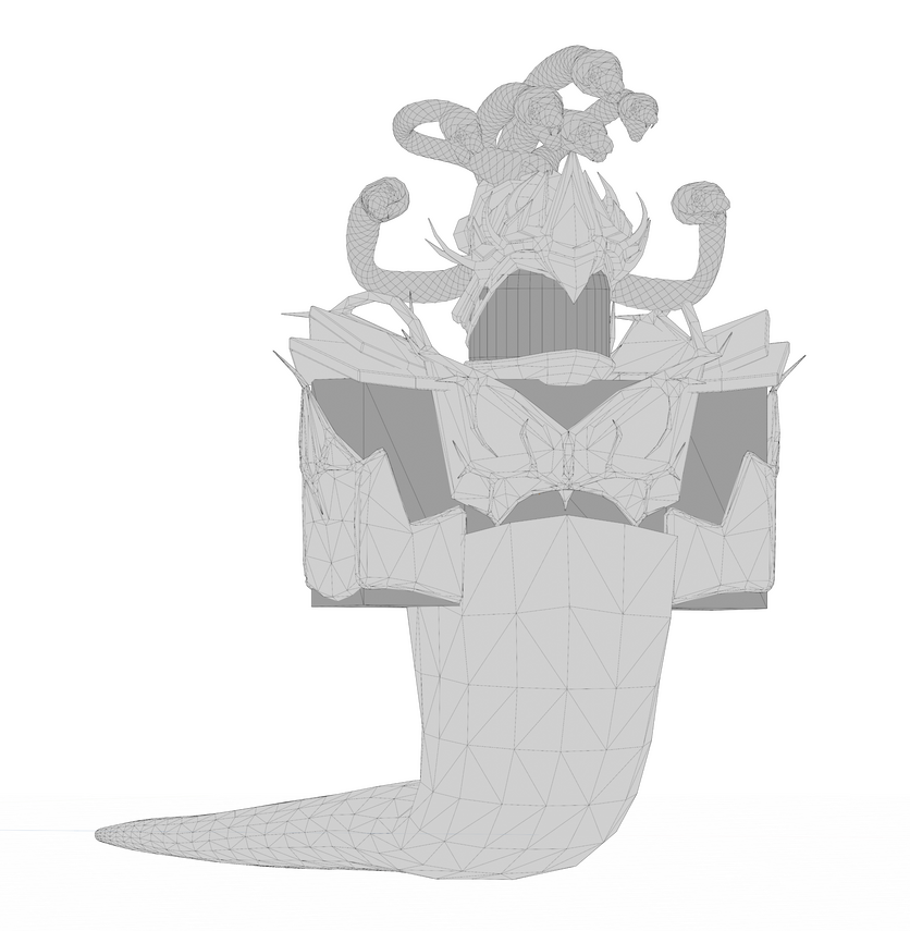 Medusa Race With view on the topology (22.373 tris - due to rigged snakes on head)
